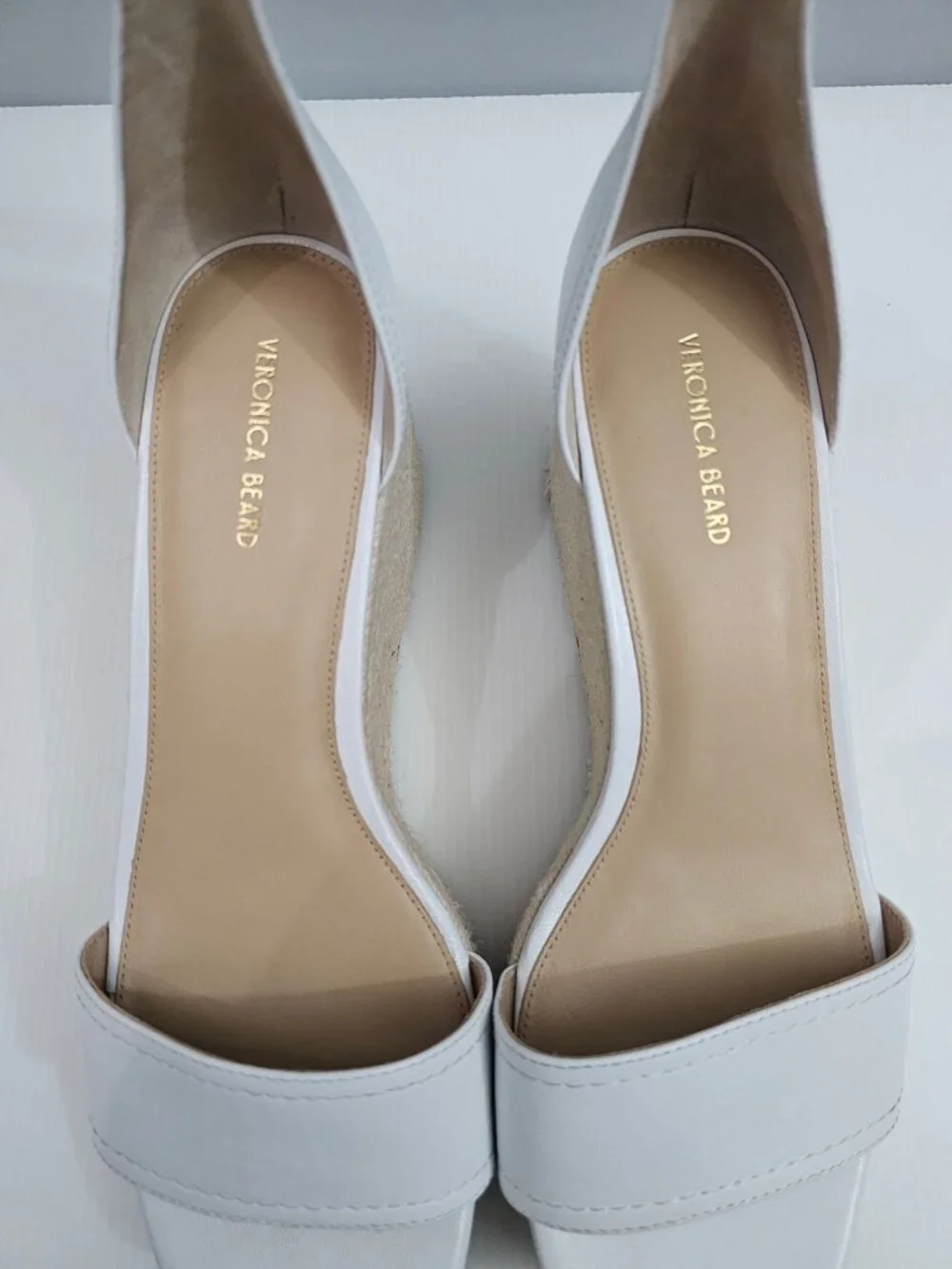 Veronica Beard Gianna Espadrille Wedge Sandal 10.5 White Leather Ankle Strap